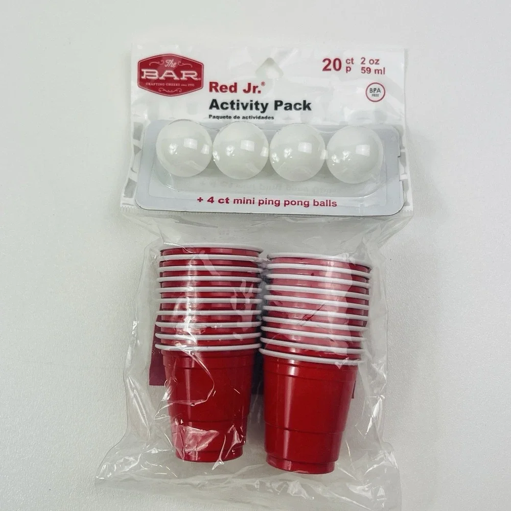 Red Jr Activity Pack 20ct Mini Cups 4 Mini Ping Pong Balls Party Game Set